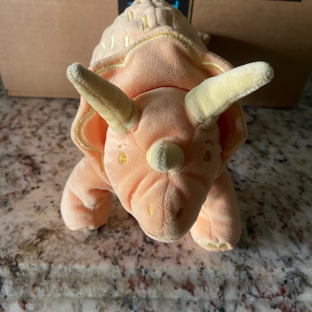 Plush Dinosaur Toy in Peach and Yellow